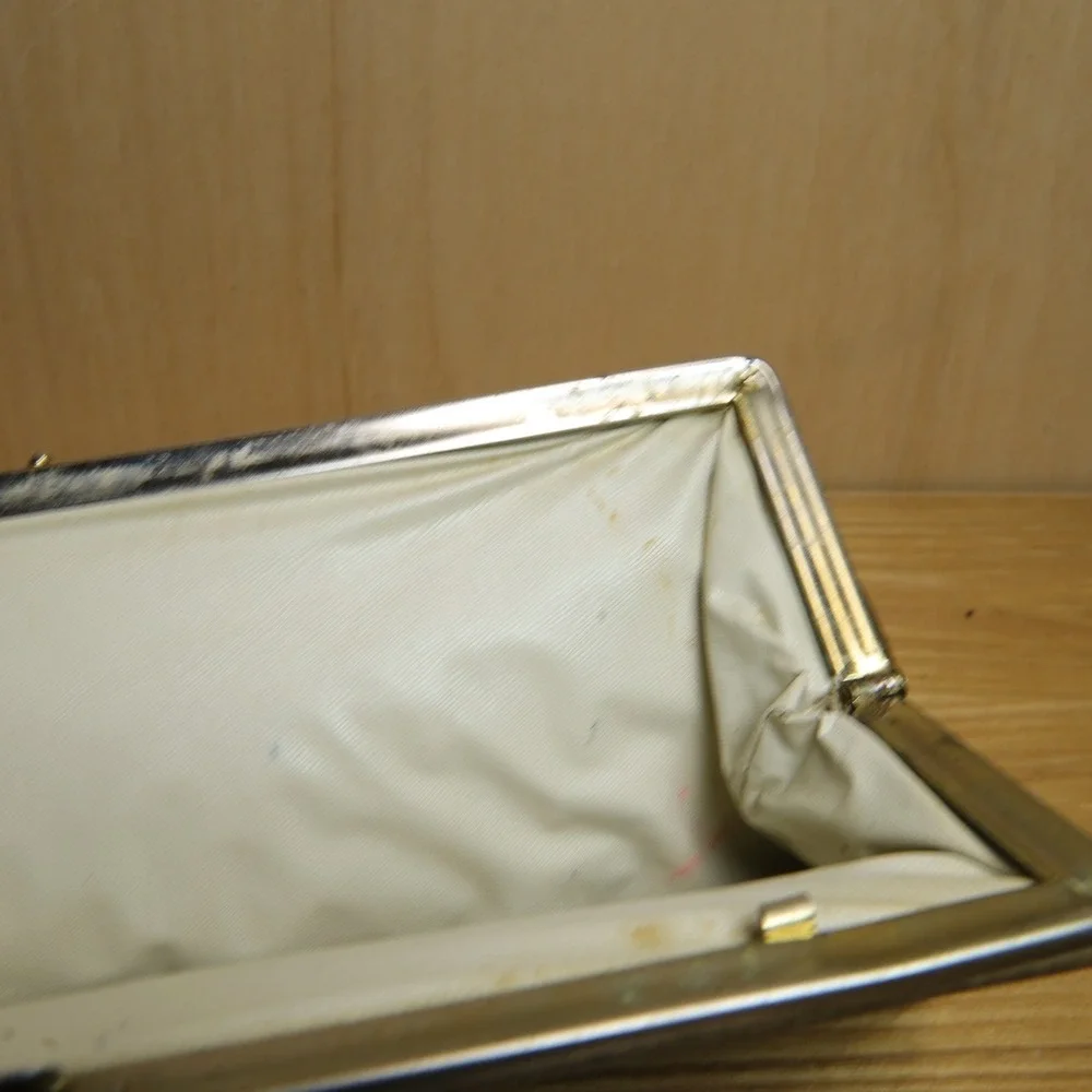 Vintage Western Brown Faux Leather Envelope Clutch Bag Silver Tone Clasp 13 Inch